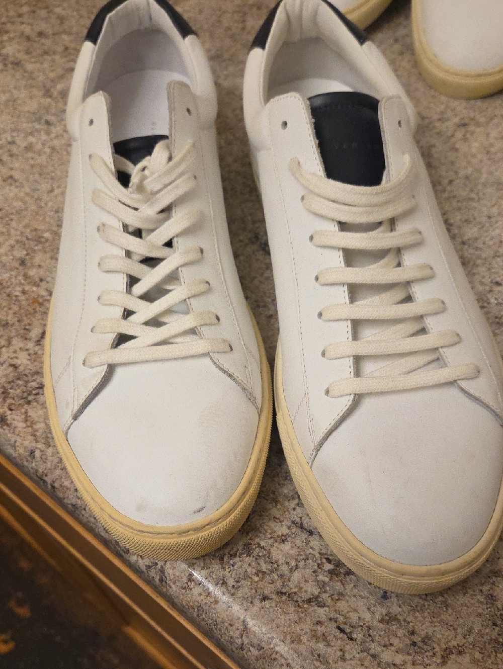 Oliver Cabell White Leather Sneakers with Dark Navy Heel / Lip Tab